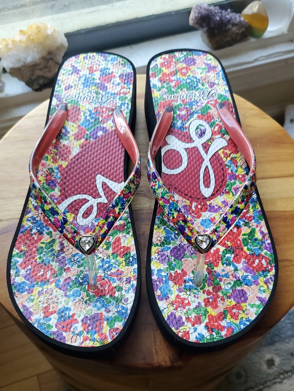 Brighton Floral Love Crystal Heart Flip Flops 9